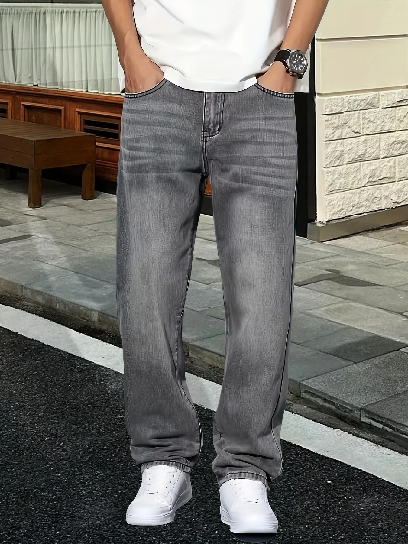 Men'S Fashion Grey Jeans - Jeans grigi da uomo, casual, lavaggio