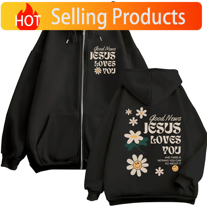 Mens Fashion Zip Up Hoodies - Buone Nuove: Gesù Ti Ama -
