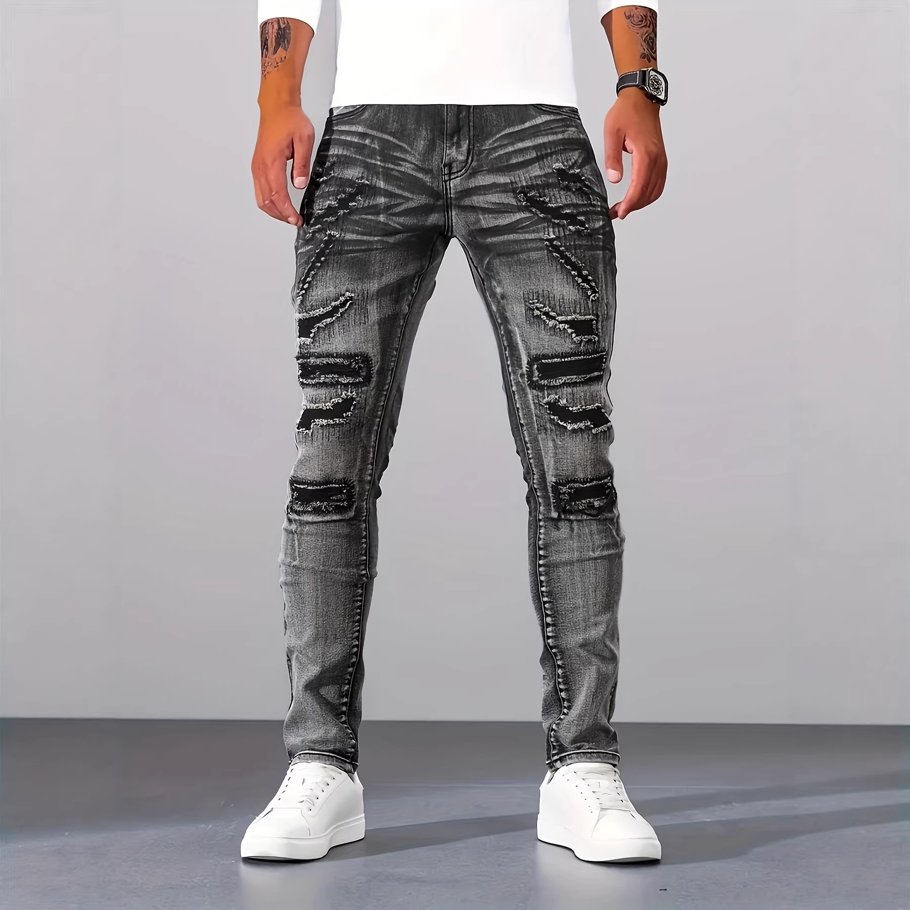 Men'S Fashion Grey Jeans - Jeans da Uomo Grigi Slim Fit