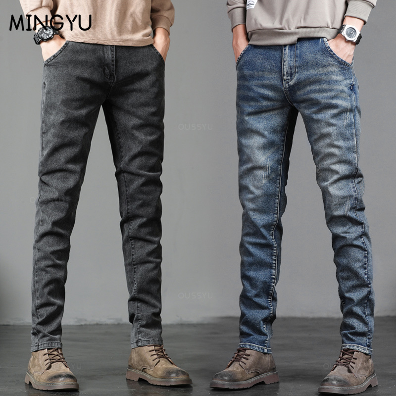 Men'S Fashion Grey Jeans - Autunno Inverno Cotone da uomo Classico